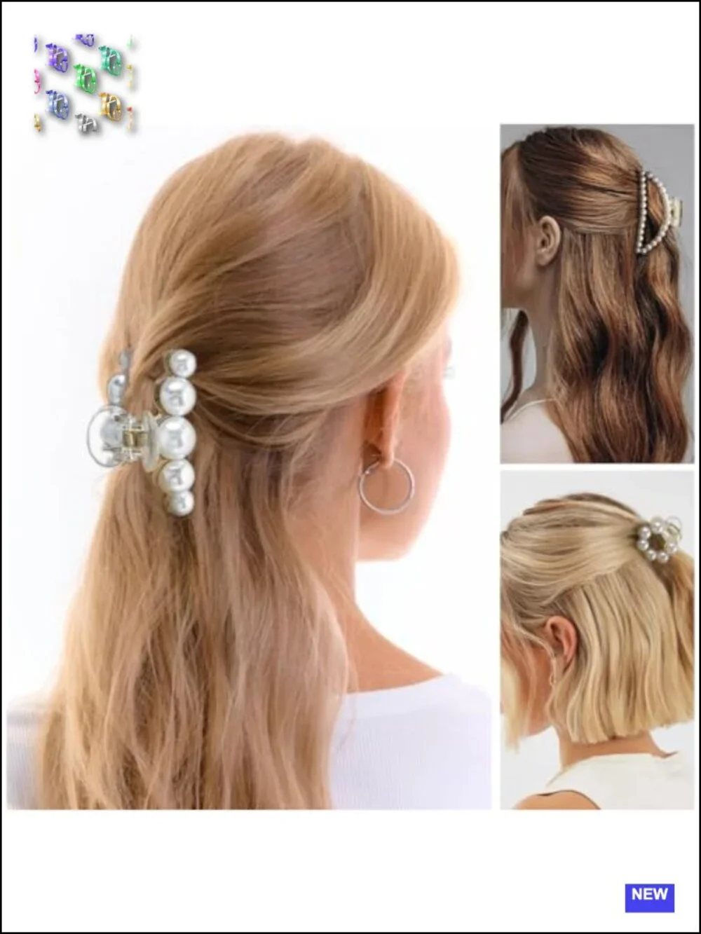 9 Pearl Claw Hair Clips Set - Strong Hold, Faux Pearl Acrylic